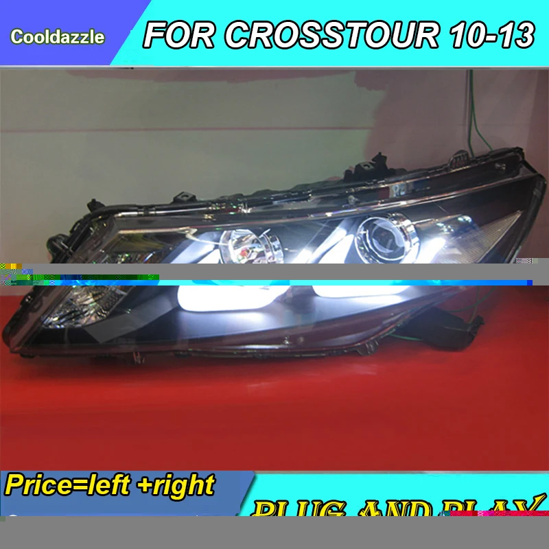 For HONDA Crosstour LED Head Lights Bi Xenon Projector Lens U Type 2010-2013 Year