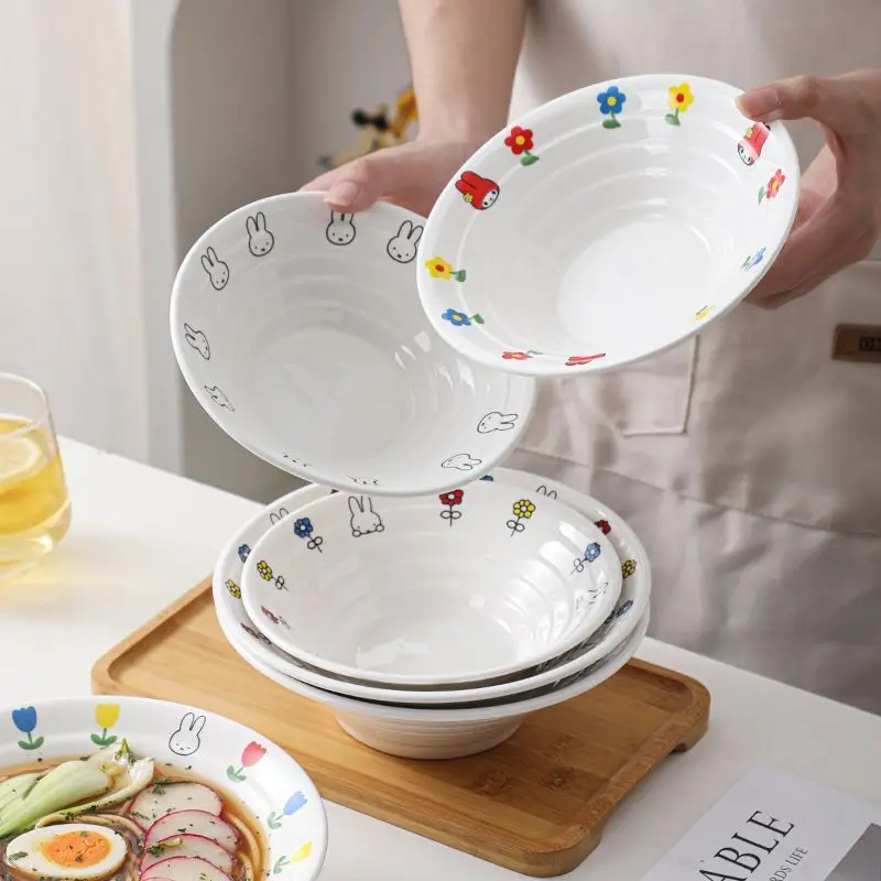 Kawaii Miffy Ceramic Plate Cute Cartoon Miffy Ceramic Cap-style Ramen Bowl Household Cooking Plate and Bowl