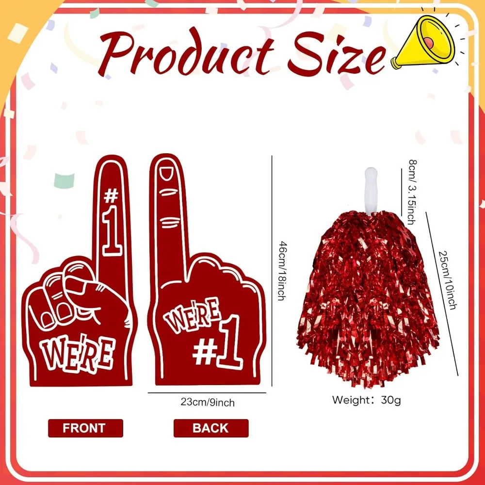 24 Pieces Giant Foam Fingers & Pompom Cheerleaders, Cheerleaders Foam Fan Fingers For Sports Event Games School Club Party