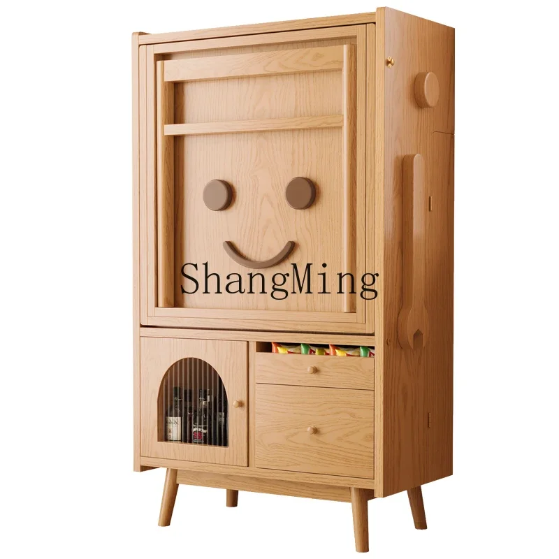 

ZZJ log robot locker small apartment multi-functional side cabinet integrated foldable dining table and chair combination