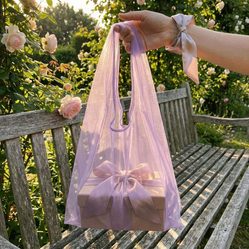 Large Capacity Organza Shopping Bag Lightweight Reusable Tote Bag Multicolor Sheer Gauze Mesh Cosmetic Storage Bag Super Market