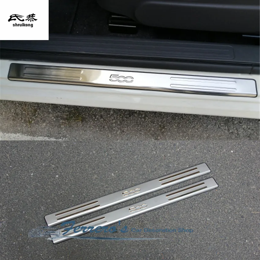 2PCS/LOT Stainless Steel For 2007-2015 FIAT 500 Auto Welcome Scuff Plate Cover Decoration Door Sill Pedal Car Accessories