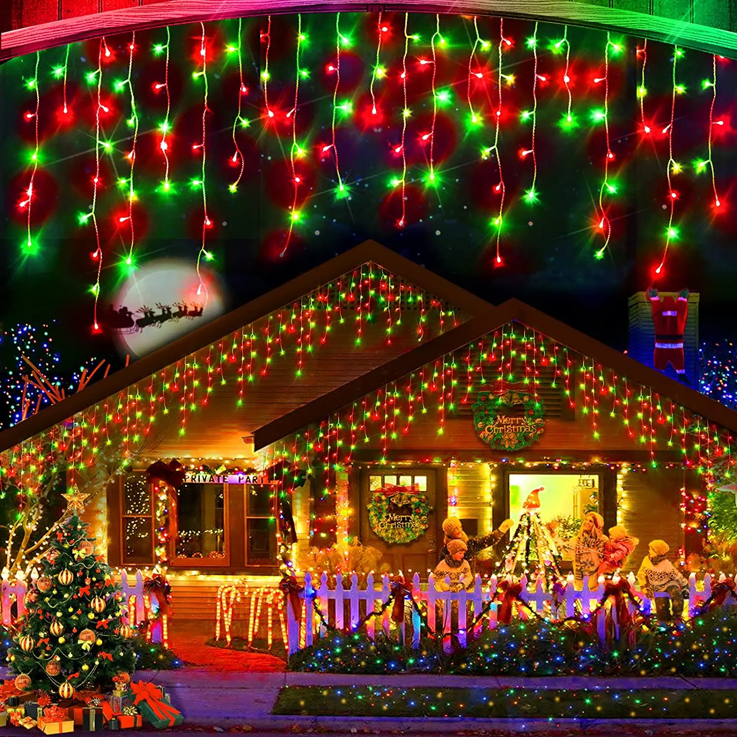 24V Christmas Lights Decorations Outdoor Safe Voltage LED Curtain Icicle String Light IP44 Street Garland On The House Winter