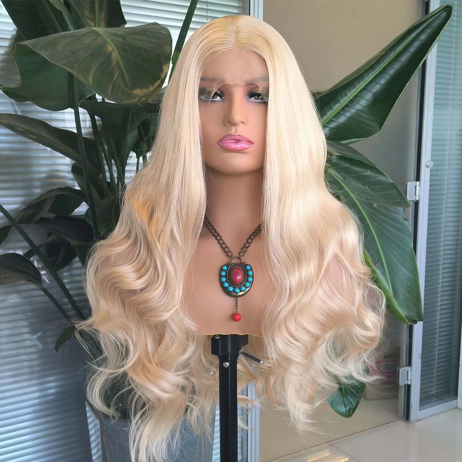 Rdy Blonde Pruik Losse Body Wave Synthetische Kant Voorkant Pruik Lijmloze Natuurlijke Haarlijn Blond Lang Krullend Haar Frontale Pruiken Voor Vrouwen