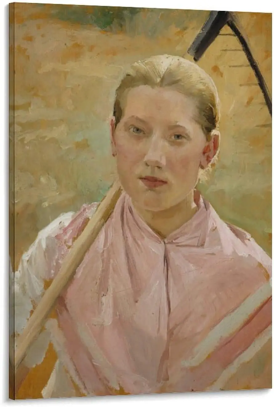 

Girl With A Rake, Study For August by Albert Edelfelt Art Poster Canvas Painting Decor Wall Print Photo Home Modern Decorative P