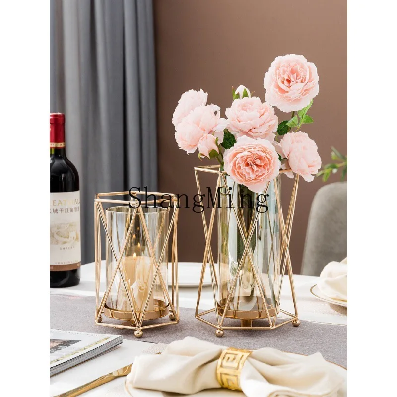 

PYH light luxury modern metal floral vase living room dining table dried flower arrangement wine cabinet decorative