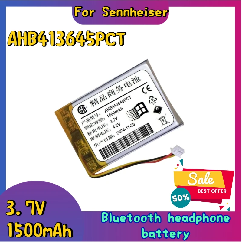 

100% New AHB413645PCT 3.7V 1500mAh Replacement Bluetooth headphone battery For Sennheiser PXC 550 Wireless Bluetooth Headset