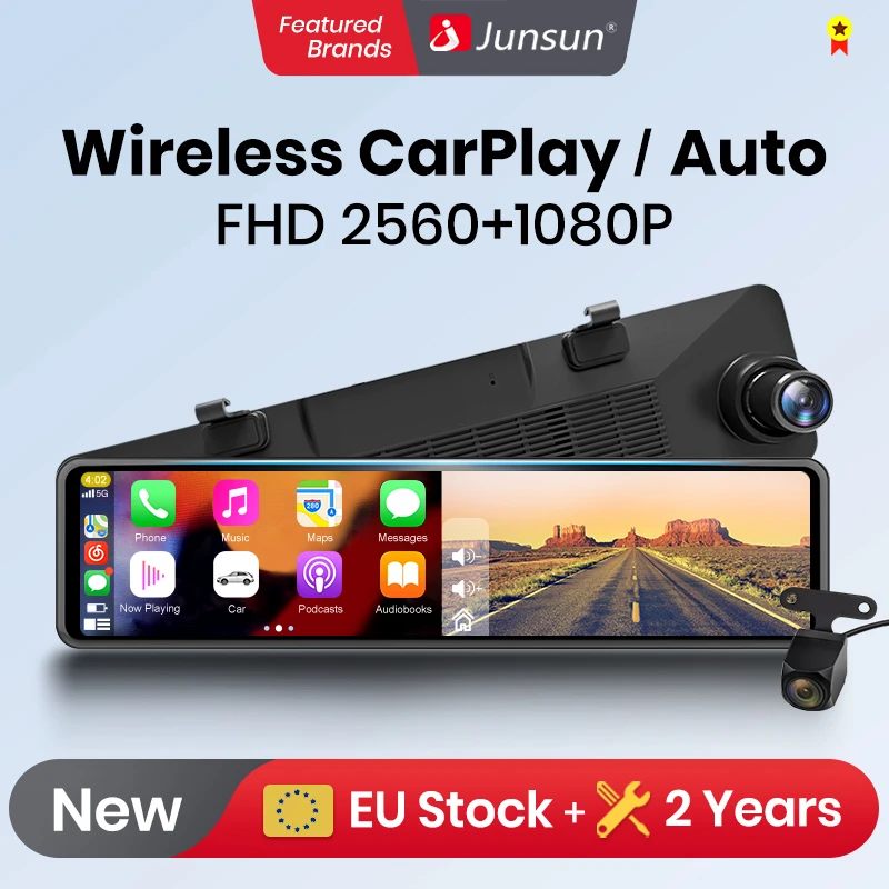 

AWESAFE Wireless CarPlay Android Auto Rear View Mirror Dual Screen Car DVR Dash Cam 11.26” FHD 1080P Video Recorder Stream Media