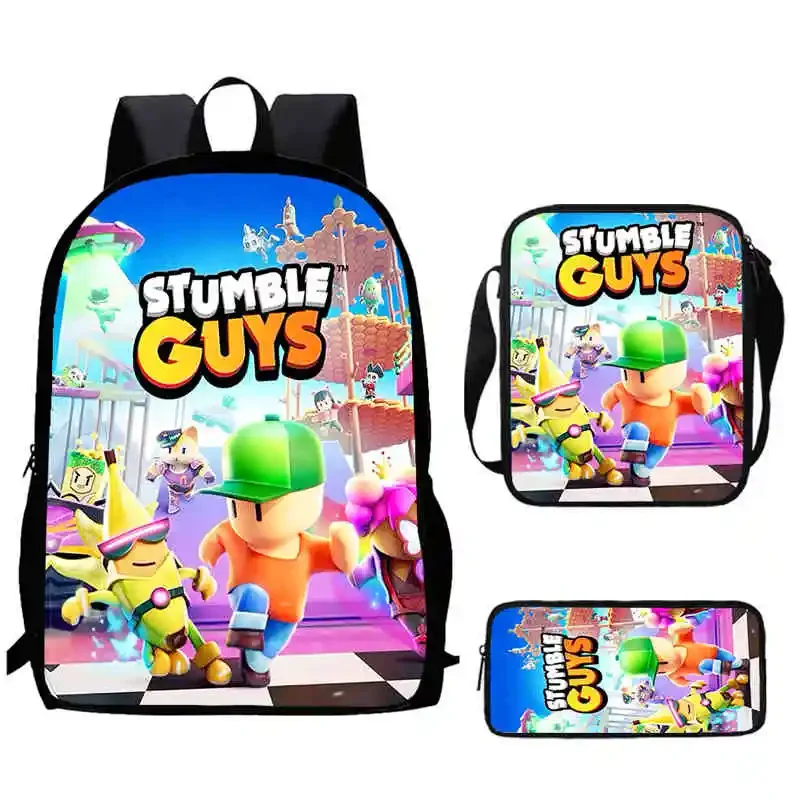 Cartoon Stumble guys Child School Backpack with Shoulder Bags Pencil Bags for Kindergarten,Best Gift For Boys and Girls