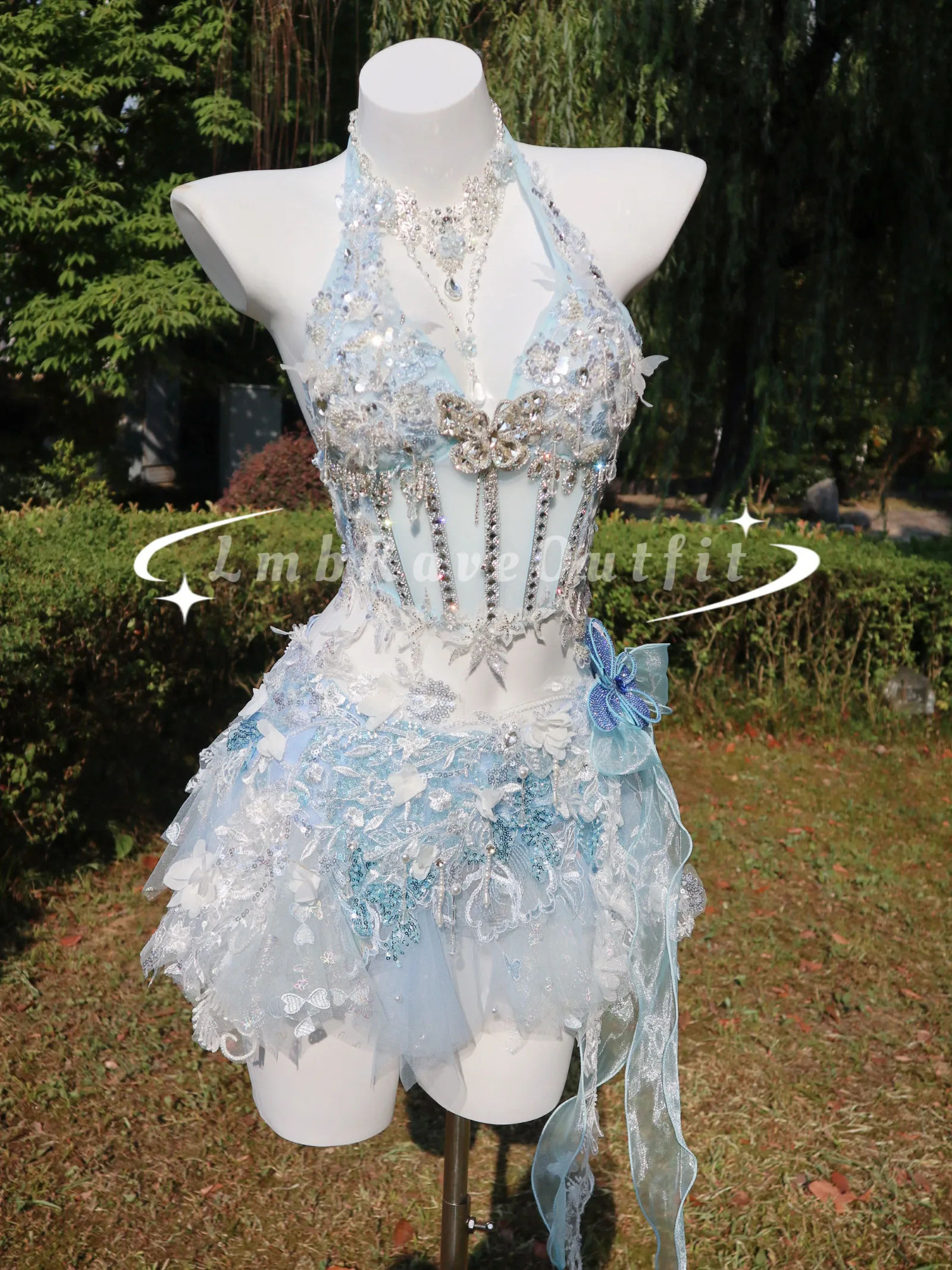 Lmb RaveOutfit｜Ice Island Frost Moon Luxurious Full-Diamond Sequin Fairy Dress for Photoshoots and Bikini