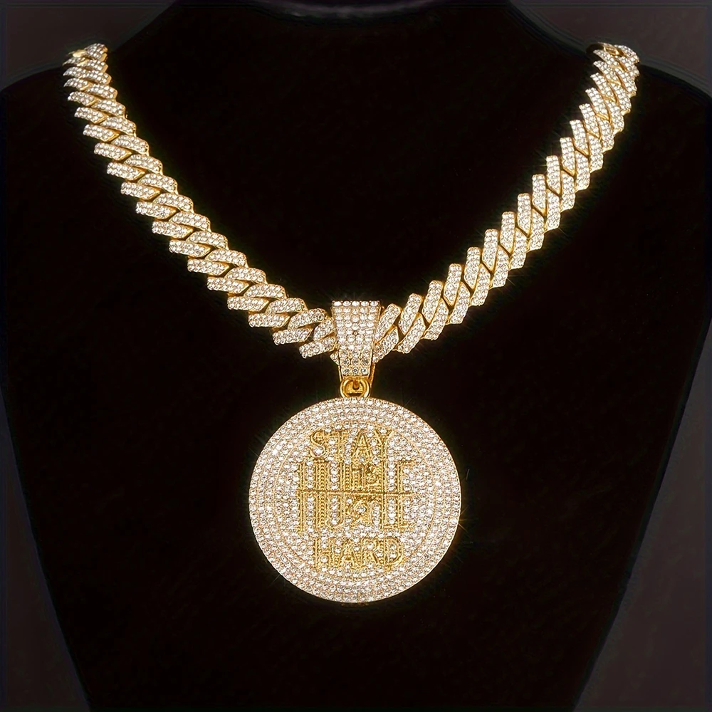 Men Women Hip Hop STAY HARD Pendant Necklace with 13mm Cuban Chain HipHop Iced Out Bling Necklaces Fashion Charm Jewelry USA