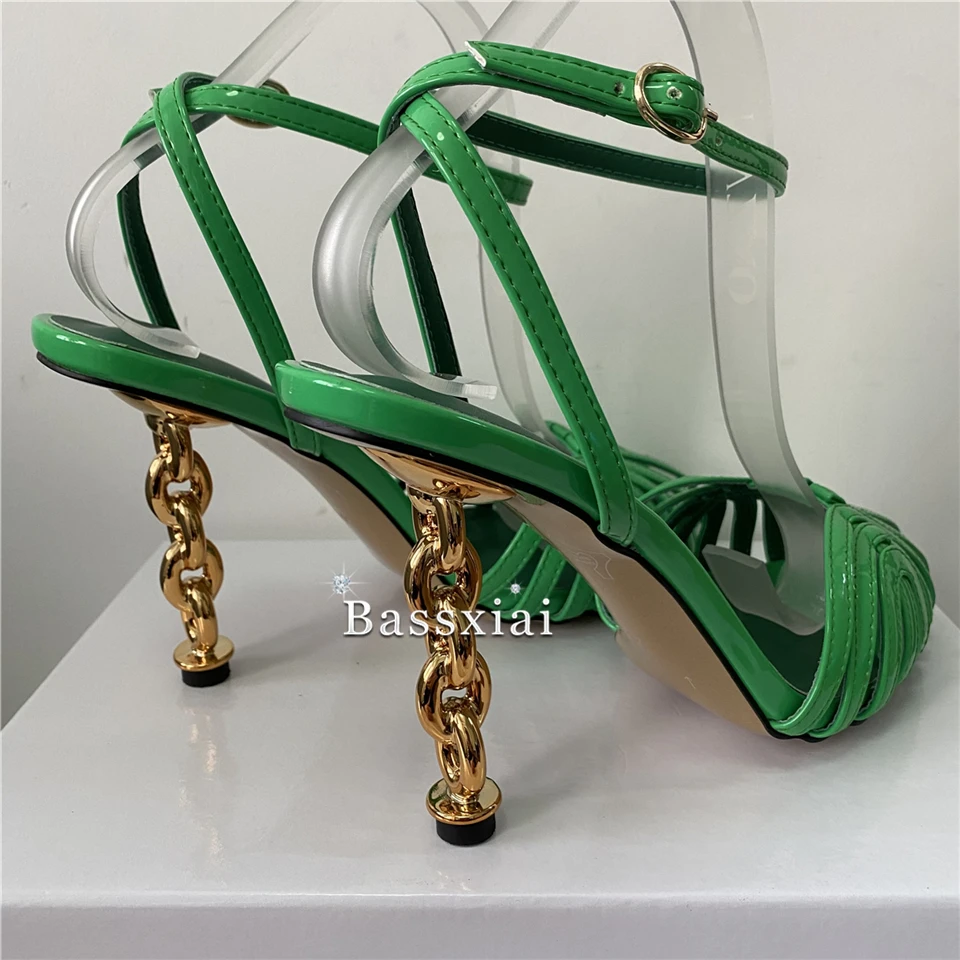 Sexy Narrow Band Fretwork Sandals For Girls Women Twist Metal High Heel Ankle Strap Modern Summer Shoes