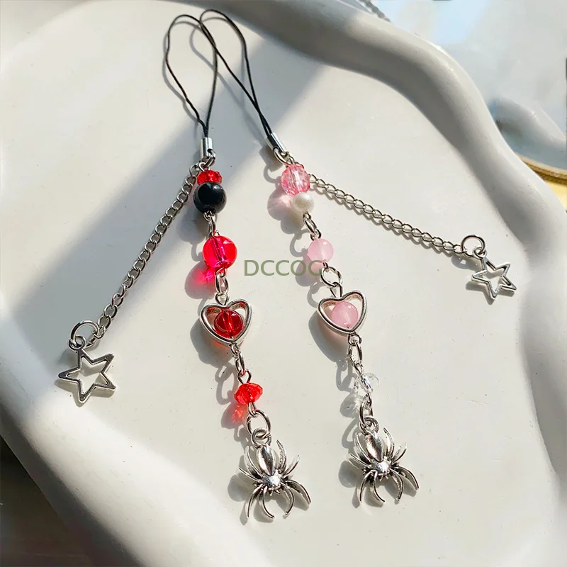 

Y2K Pendant Phone Chain Aesthetic Cell Phone Strap Keycord Gothic Beaded Mobile Phone Lanyard Creative Spider