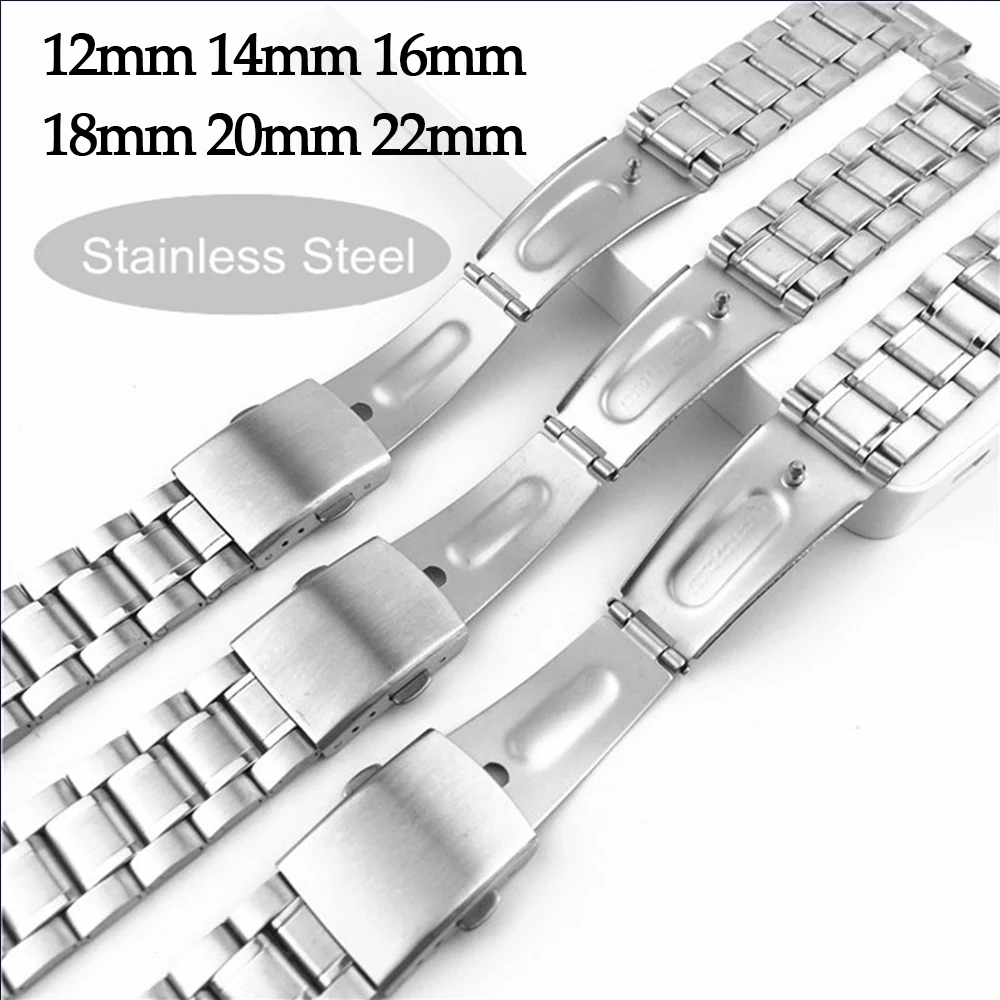 18mm 20mm 22mm Stainless Steel Strap Fashion Sliver Adjustable New Smart Watch Band 12mm 14mm 16mm Women Men Watchbands Correas