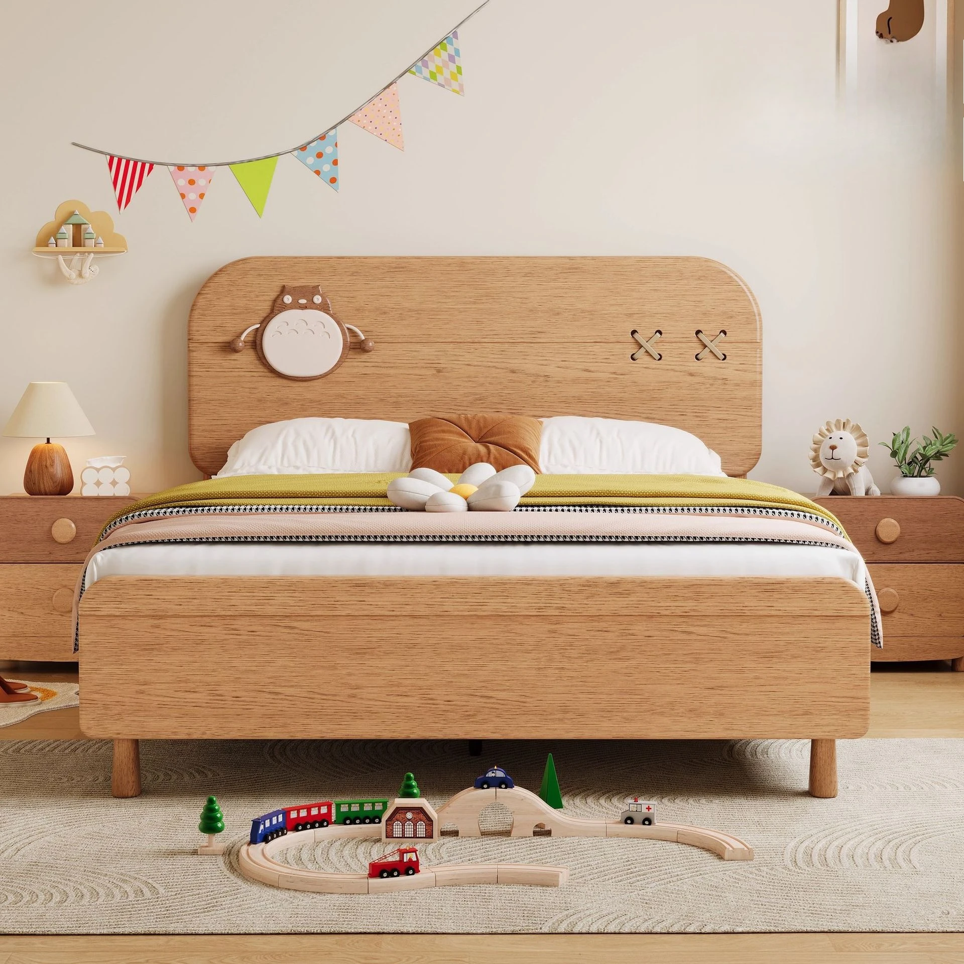 Boys and girls teenagers simple chinchilla red oak children's room 1.2 meters single bed