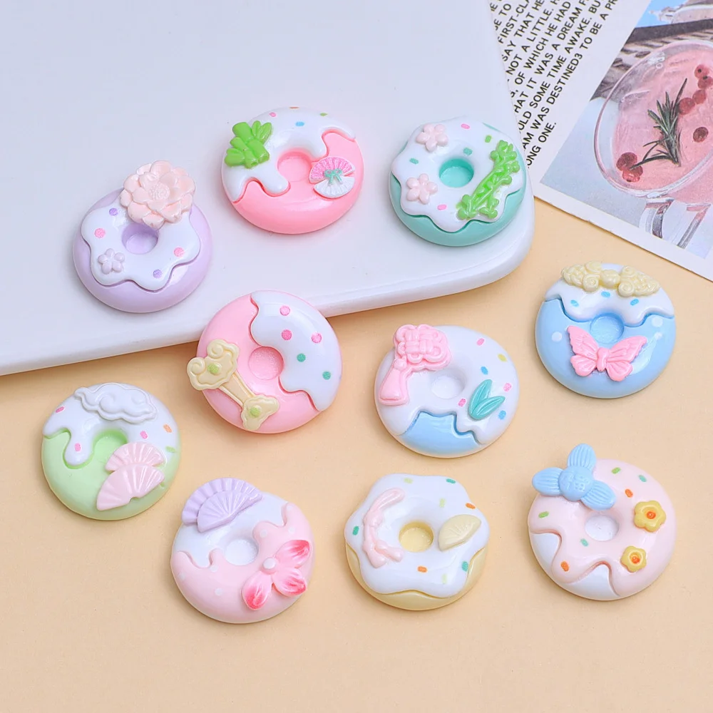 WFFNNKC 10-20Pcs Cartoon Flower Doughnuts Resin Crafts Supplies DIY Garment Shoes Sewing Patch Kid Hair Clip Earring Accessories