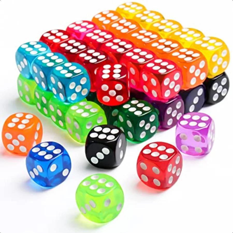 

50 Pieces Dice Set 14mm Bulk 6 Sided Colored Dices for Board Games Math Learning Classroom