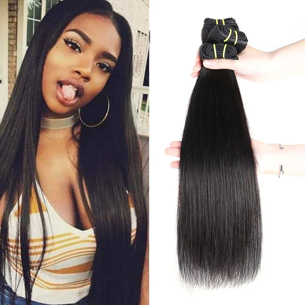 

Brazilian Hair Bundles Straight Human Hair Short Weave Bundles 10a Grade Remy Hair Extension Natural Black High Quality Bundles