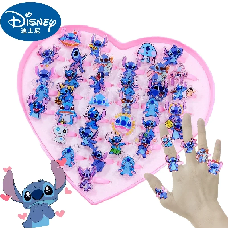 

Set Disney Stitch Children's Cartoon Rings Ring Toys Acrylic Ring Party Figure Jewellery Rings Kid Girls Toys with Display Box