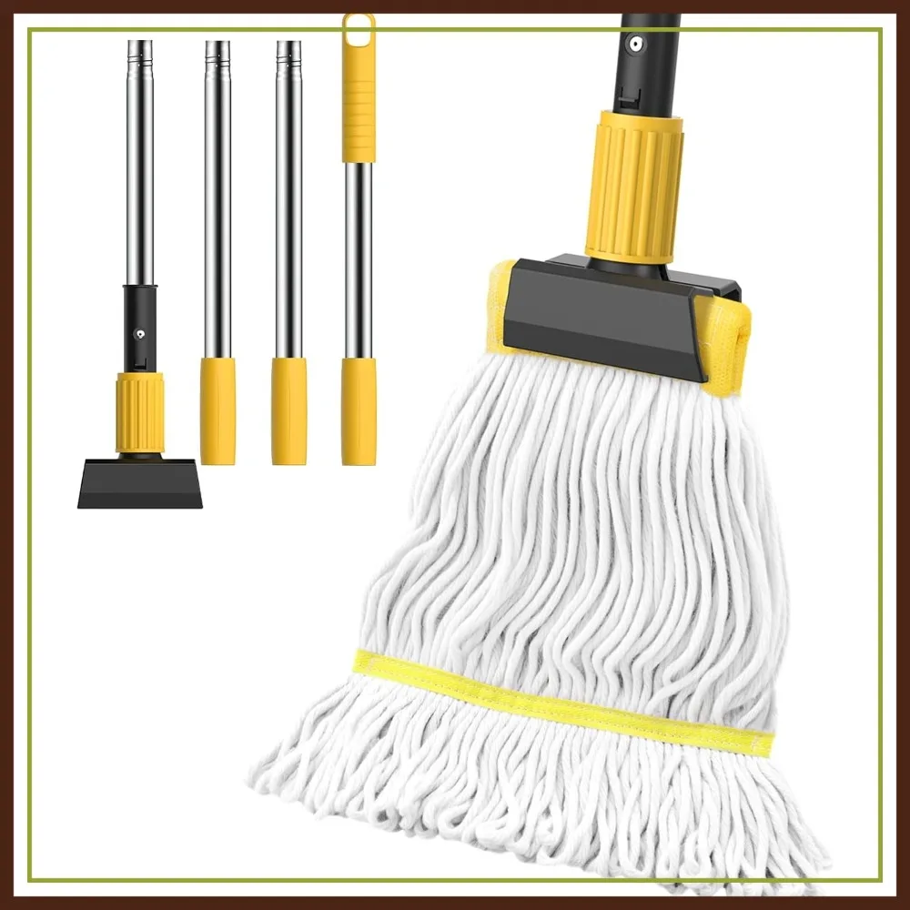 

Heavy Duty String Wet Mop for Floor Cleaning, Commercial Cotton Mop with Stainless Steel Handle for Home Kitchen Bathroom Garage