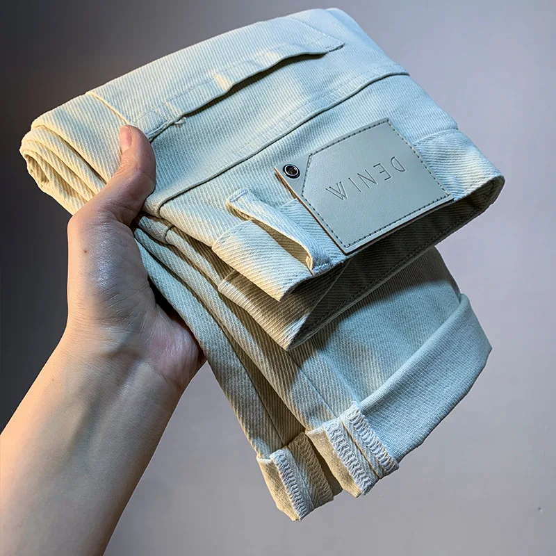 2025 Summer Thin Rice White Jeans Men's Korean Edition Micro Ha Small Straight Foot Casual Simple Denim Men's Pants