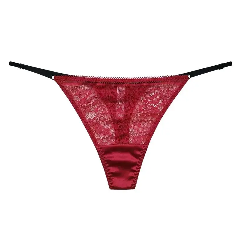 BirdTree, 93% Real Silk Sexy G-String, Women Low Waist Lace Seamless Briefs, French Breathable Thongs, 2024 Summer New P44688QM