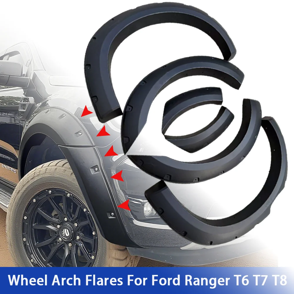 

Wheel Arch Flares For Ford Ranger T6 T7 T8 2011-2022 2024 Wildtrak Limited XLS XTL XL Offroad Mudguards With nails