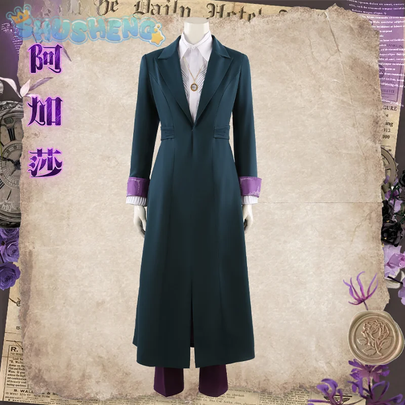 Agatha Harkness Cosplay Prof. Disfraz de Emeritus Harkness, abrigo de película, camisa, pantalones, collar, fiesta de carnaval, traje para hombres y mujeres, uniforme