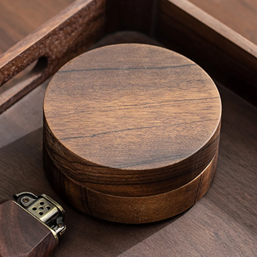 

1pc Windproof Ashtray Walnut Lid Stainless Steel Smoke Ash Container For Indoor Office Use Portable Cigar Cigarette Ash