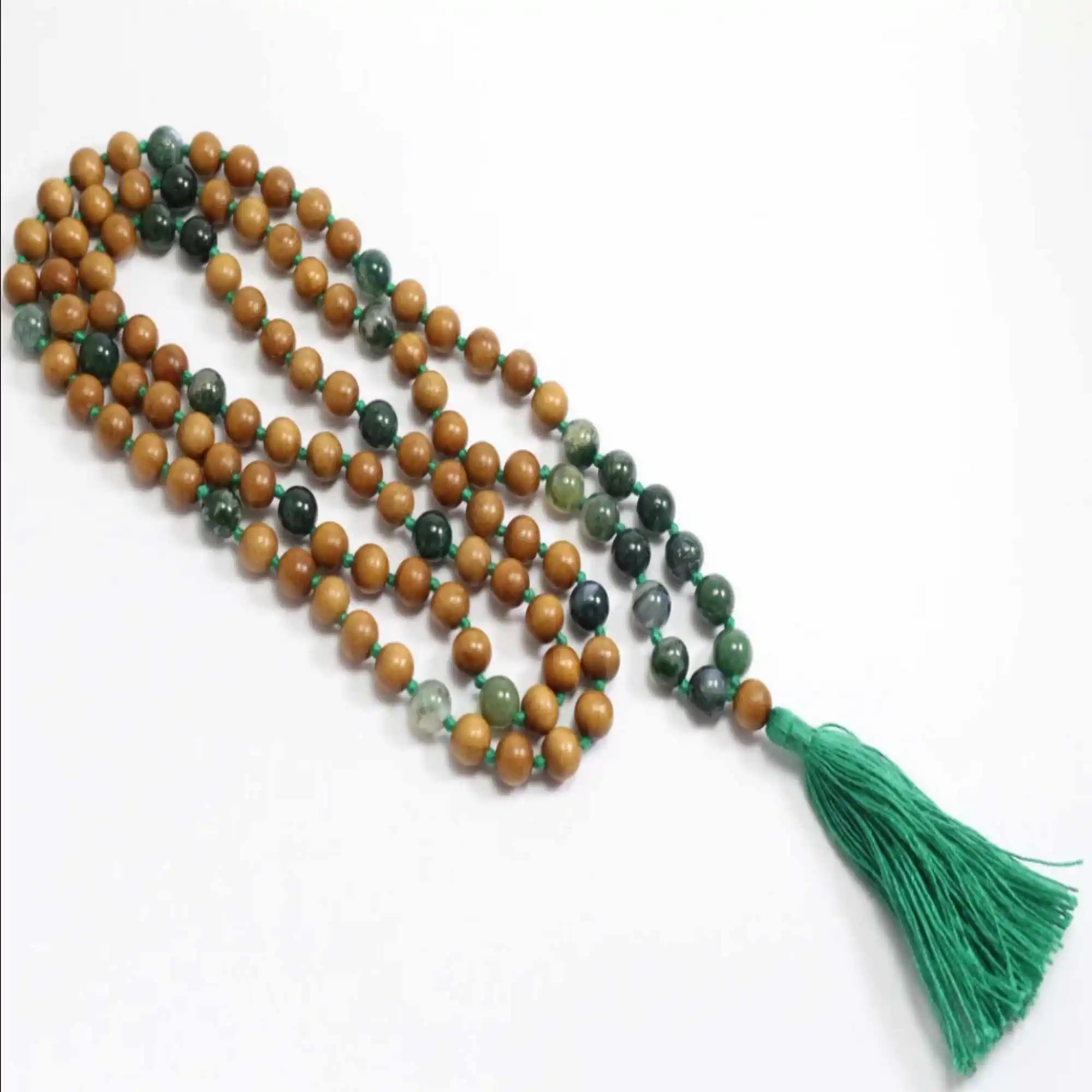 8mm Natural knot Moss agate sandalwood gemstone beads necklace Gemstone Beads Fashion Nirvana Women Tranquility Trendy Yoga