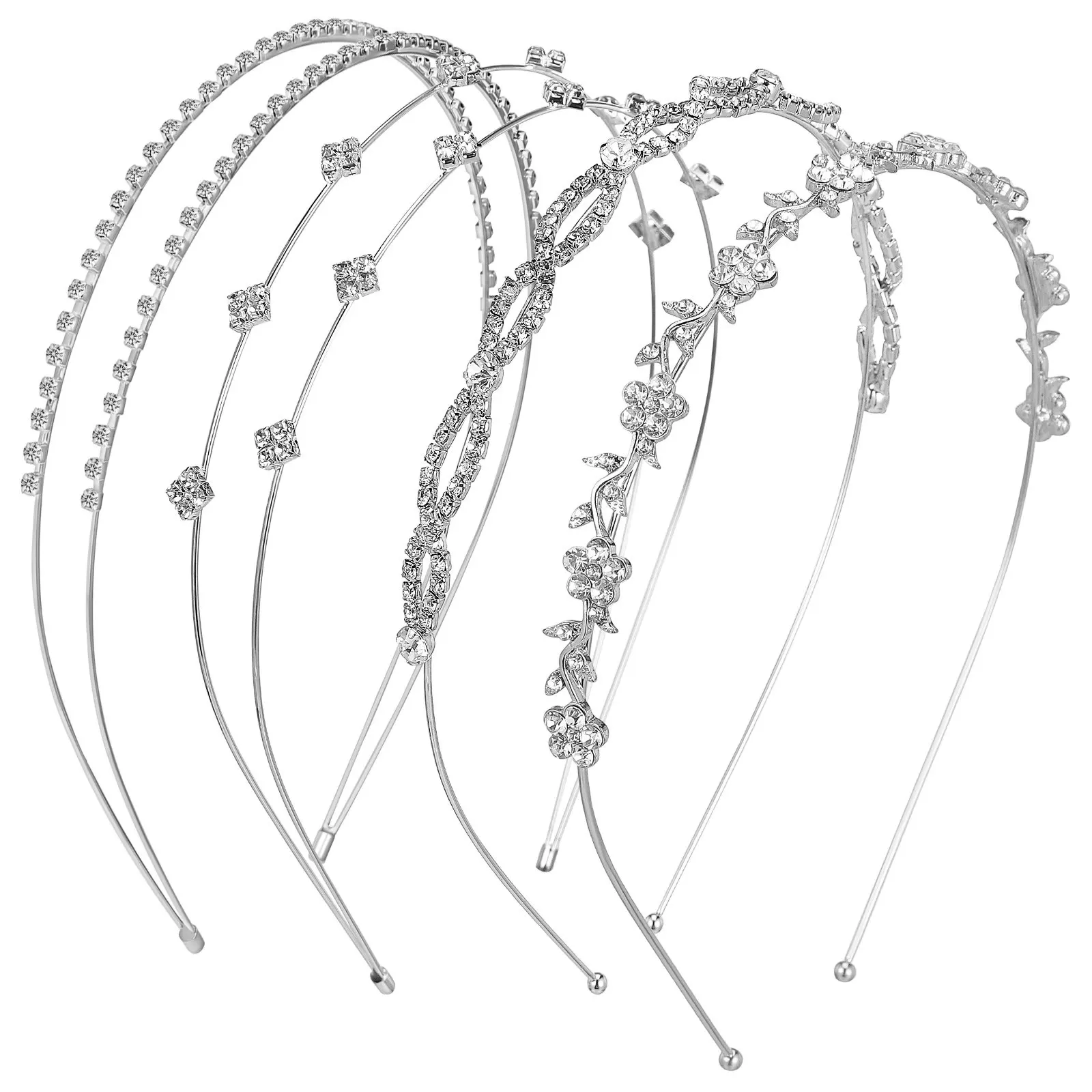 

4Pcs Sparkly Rhinestone Headband for Bride Thin Metal Bridal Headpiece Wedding Hair Accessory Glitter Women Headdress Elegant