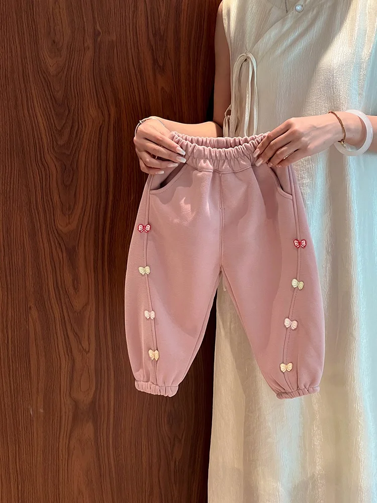 Dziewczęce ocieplane spodnie na jesień i zimę, ciepłe spodnie dziecięce, spodnie z wysokim stanem, luźny krój, długie spodnie dla dzieci, niemowląt i dziewczynek.
