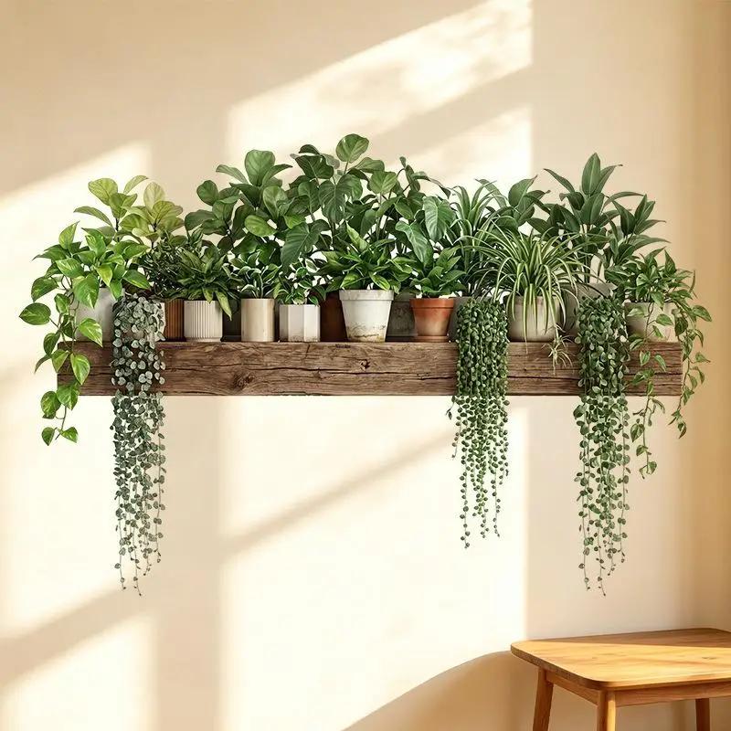 Green Dill Leaves Courtyard Wall Decals Removable Waterproof Vinyl Stickers for Garden Patio Living Room Wall Art Decor