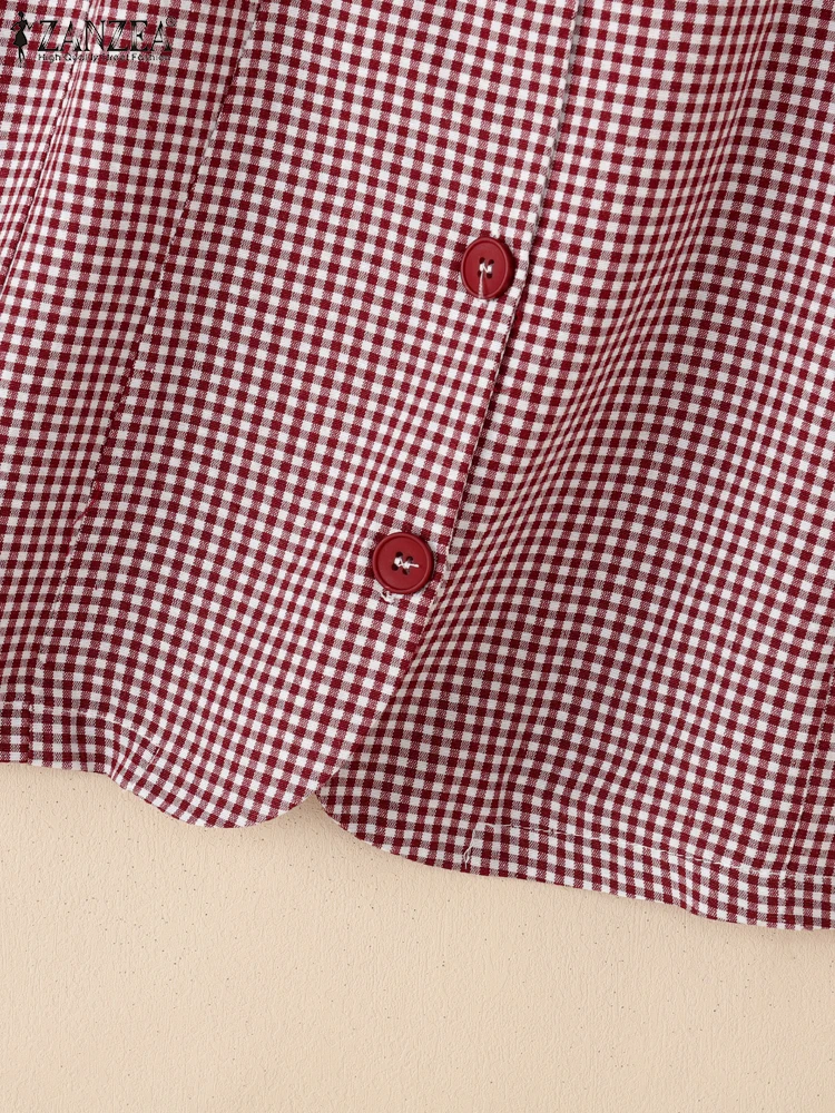 ZANZEA Damen-Sommer-Tanktops mit Gingham-Motiv, stilvoll, asymmetrisch, mit Knöpfen vorne, V-Ausschnitt, Westen, lässig, Pendeln, ärmellose Oberteile