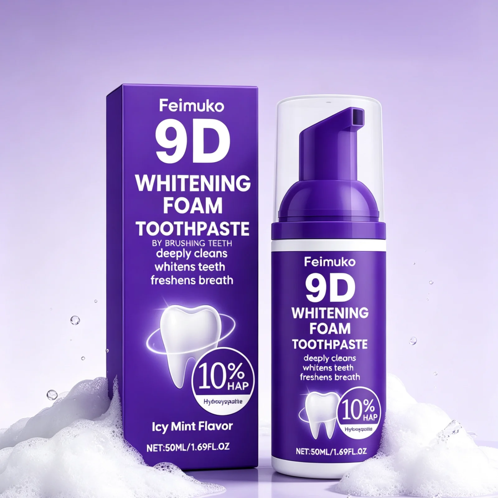 Feimuko Purple Tooth Mousse Deep Cleaning Teeth Stain Removal Long Lasting Fresh Breath Brightening Press Foam Oral Care Mousse