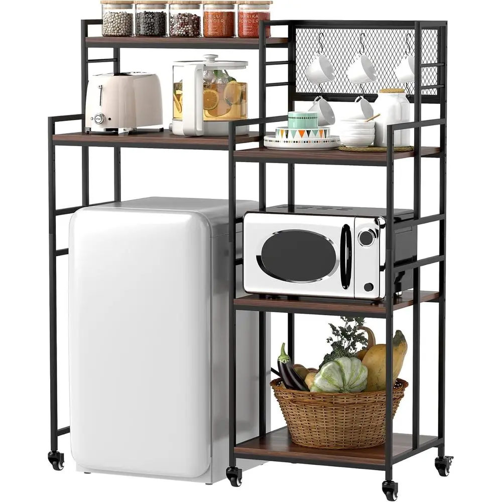 

Многофункциональный мини-холодильник с 5 полками и стеллажом для хранения, в индустриальном стиле, для кофейни или пекарни, с местом для мини-холодильника, над холодильником