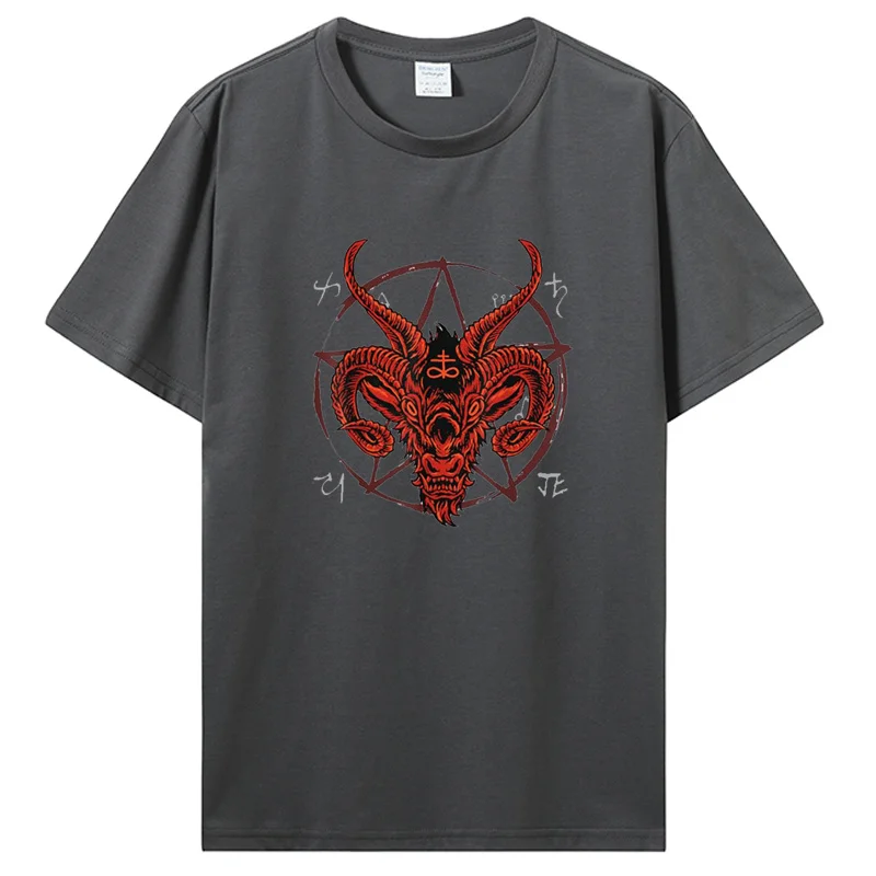 Satan Anti-Christ Goat Lucifer Devil Mystery Classic Men's T-shirt Ba Homet Art O-neck Cotton Tshirt Top Fun Tees Streetwear