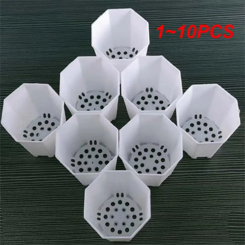 1~10PCS Flower Pot White Small Octagonal Polygonal Durable Garden Supplies Flowerpot Plastic Thickened With Tray Planters