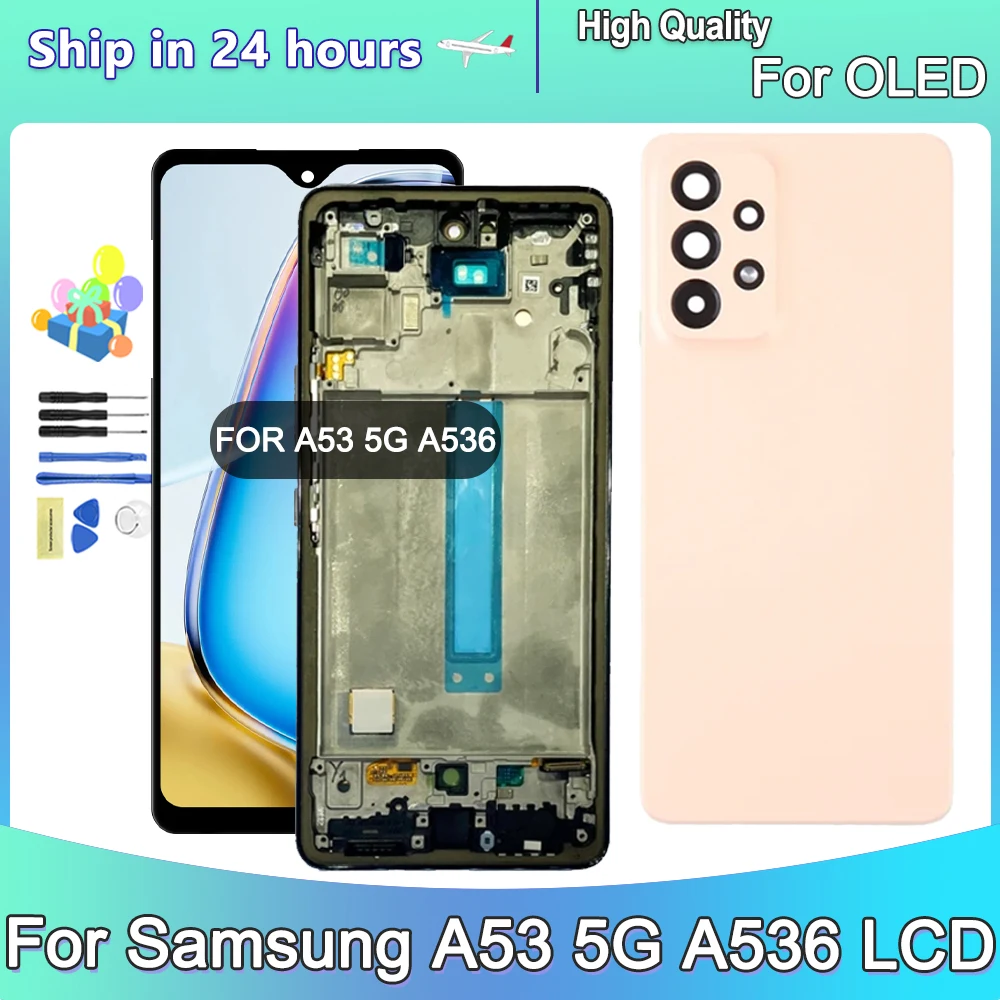 100% Getest OLED Voor Samsung A53 5G A536B A536U Lcd Touch Screen Met frame Digitizer Vergadering Reparatie onderdelen