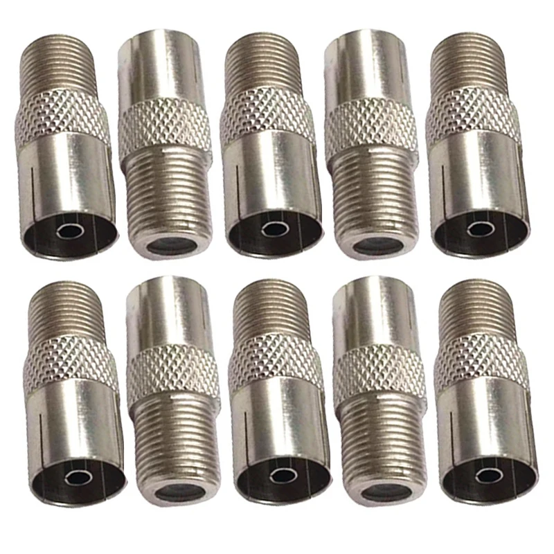 10PCS F Female to TV Male Coaxial Adapter Nickel Plated 75Ohm F Type RF Connector for Cable TV Antenna Set Top Box - view 4