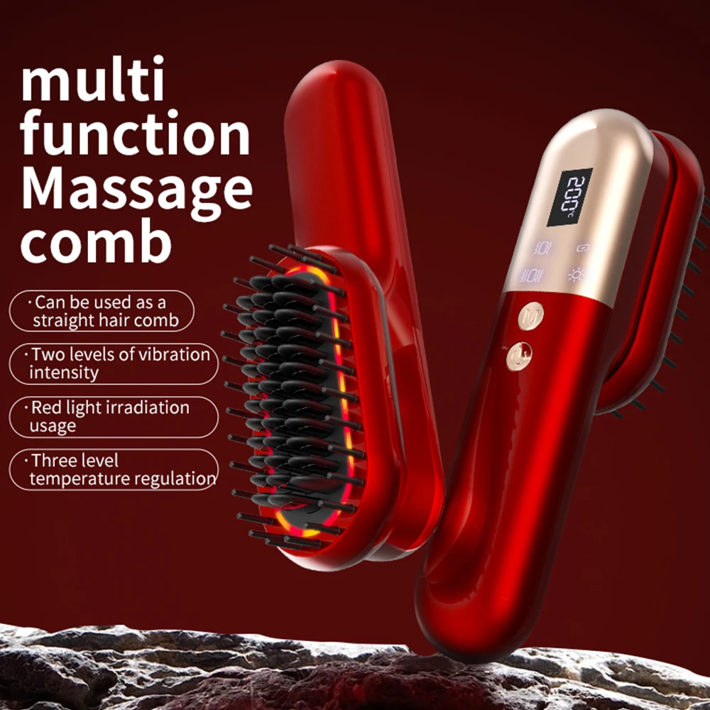 Red Light Massage Comb Electric Heated Vibration Massage Scalp Brush Smoothes Frizz Relieve Pressure Anti Hair Loss Hair Care