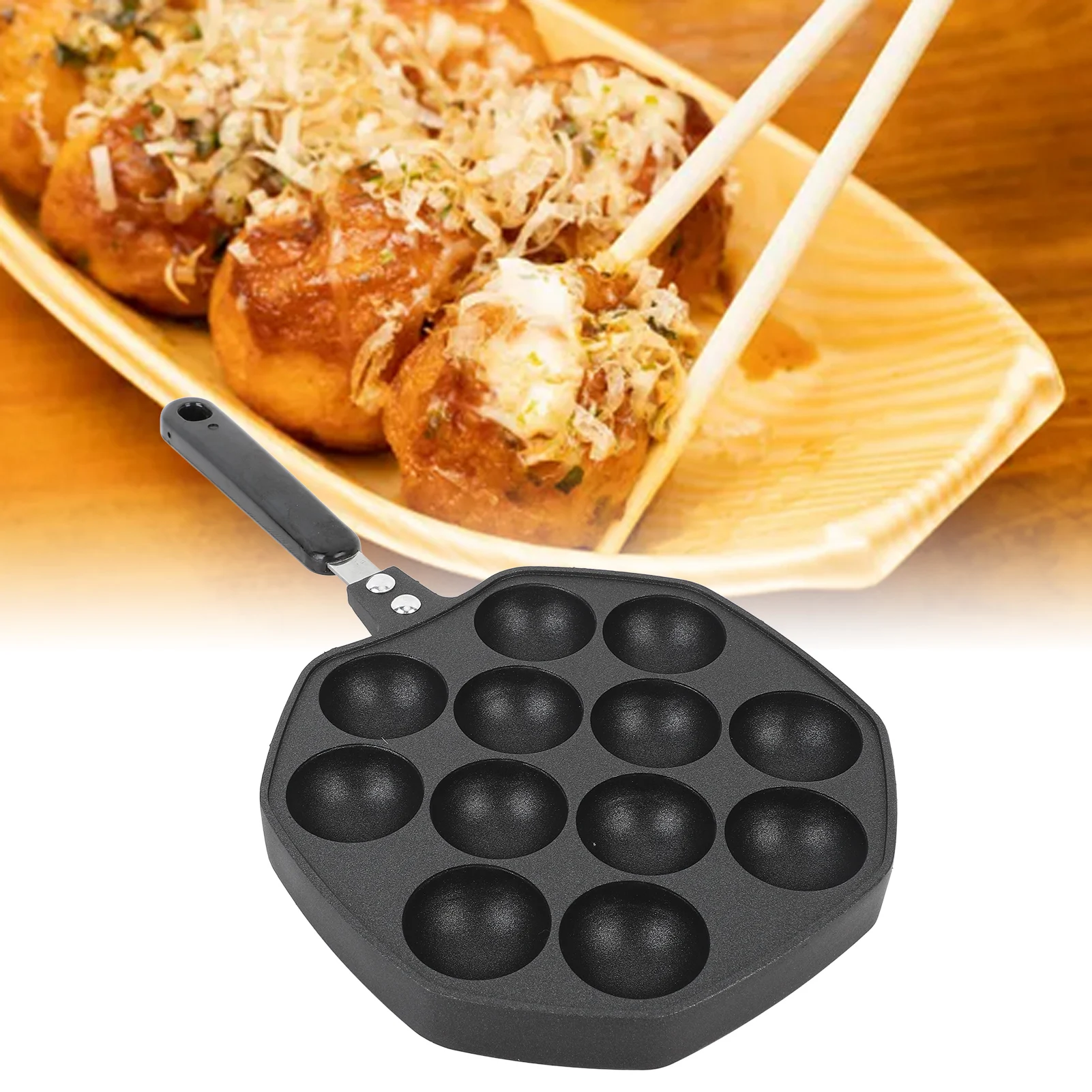 Takoyaki Pan Non Stick Takoyaki Cooking Plate 12 Molds Heat Resistant Aluminum Alloy Compact Easy To Clean for Kitchen