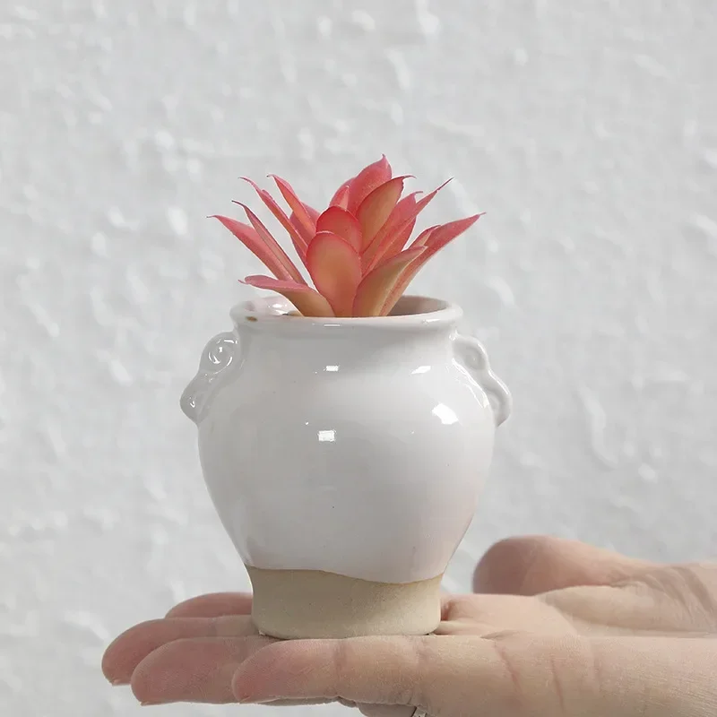 1pc Mini Ice-Crack Ceramic Flowerpots for Succulent Home Garden Desktop Decoration Mini Succulent Pots Stand Colorful Flower Pot