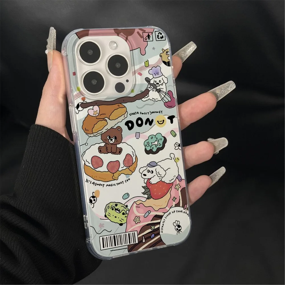 DMAWMJ 귀여운 곰 케이크 충격 방지 휴대폰 케이스, 아이폰 16 프로 맥스 15 14 플러스 13 11 12 후면 커버, 아이폰 xr xs x 7 8 se2020