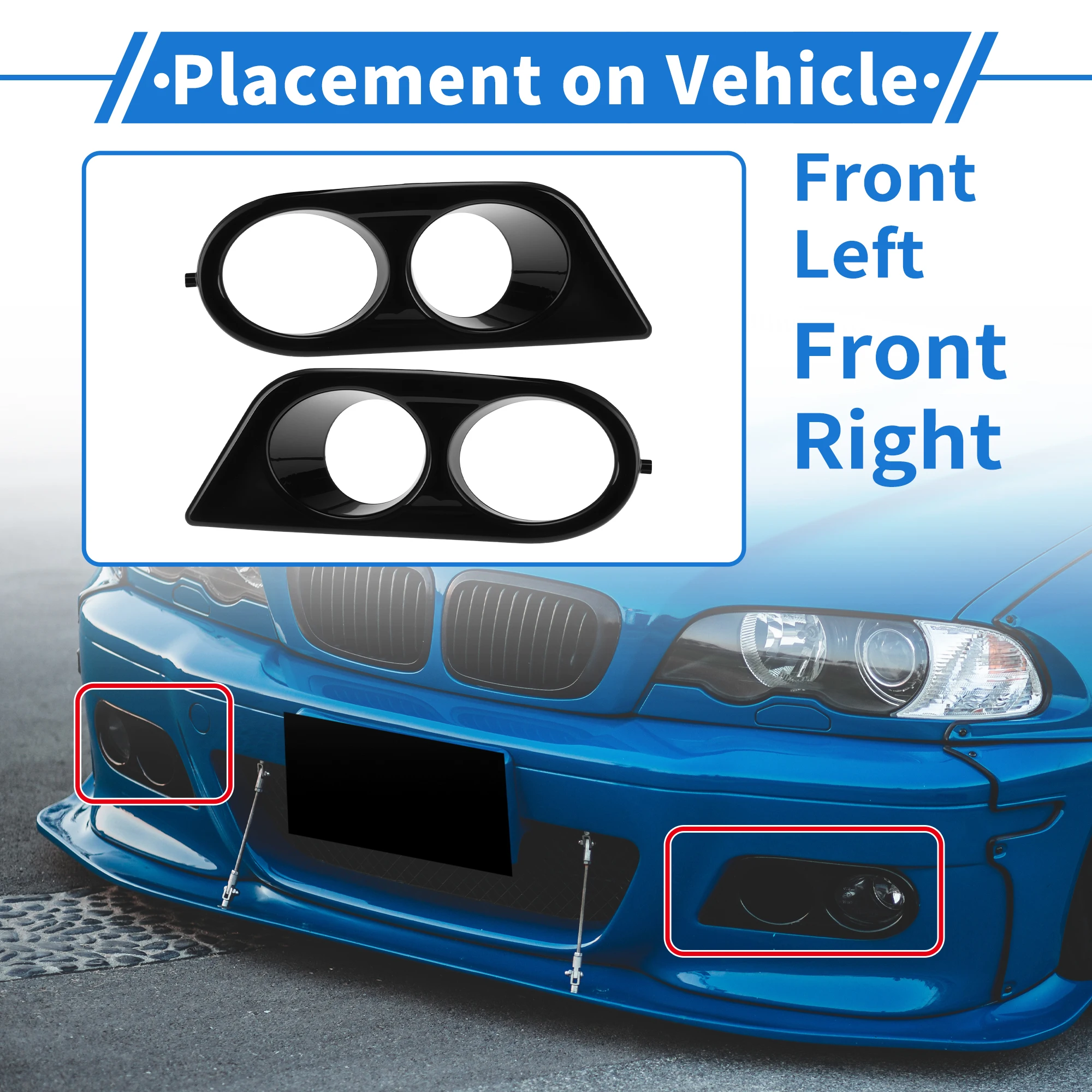 Uxcell 1 Pair Front Fog Light Grille Cover for BMW E46 M3 2001-2006 Front Lower Bumper Fog Light Cover Inserts Matte Black