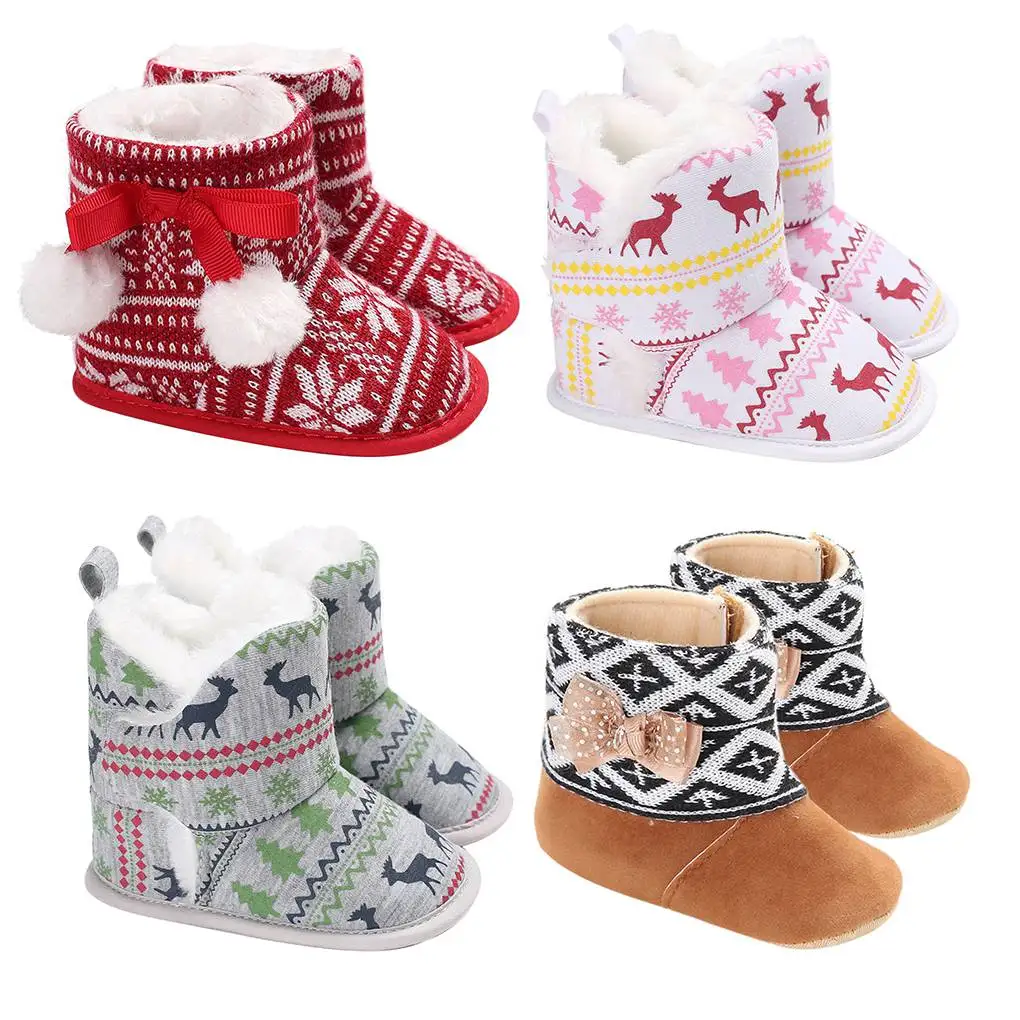 Infant Baby Girls Boys Warm Boots First Walkers Shoes Toddler Pom Pom Ball Winter Flower Boots Shoes