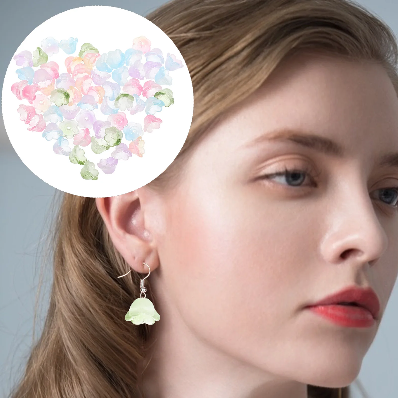 

60Pcs Glass Flower Beads Diy Craft Accessories For Making Unique Personalized Necklaces Earrings Bracelets