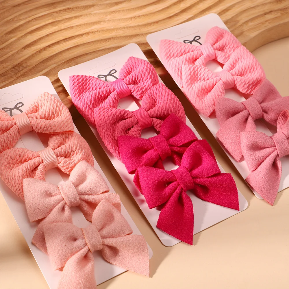 4Pcs/Set Cute Solid Color Hair Bow Clips Kids Nylon Soft Hairclips Handmade Headwear Hairpins Fashion Children Hair Accessories