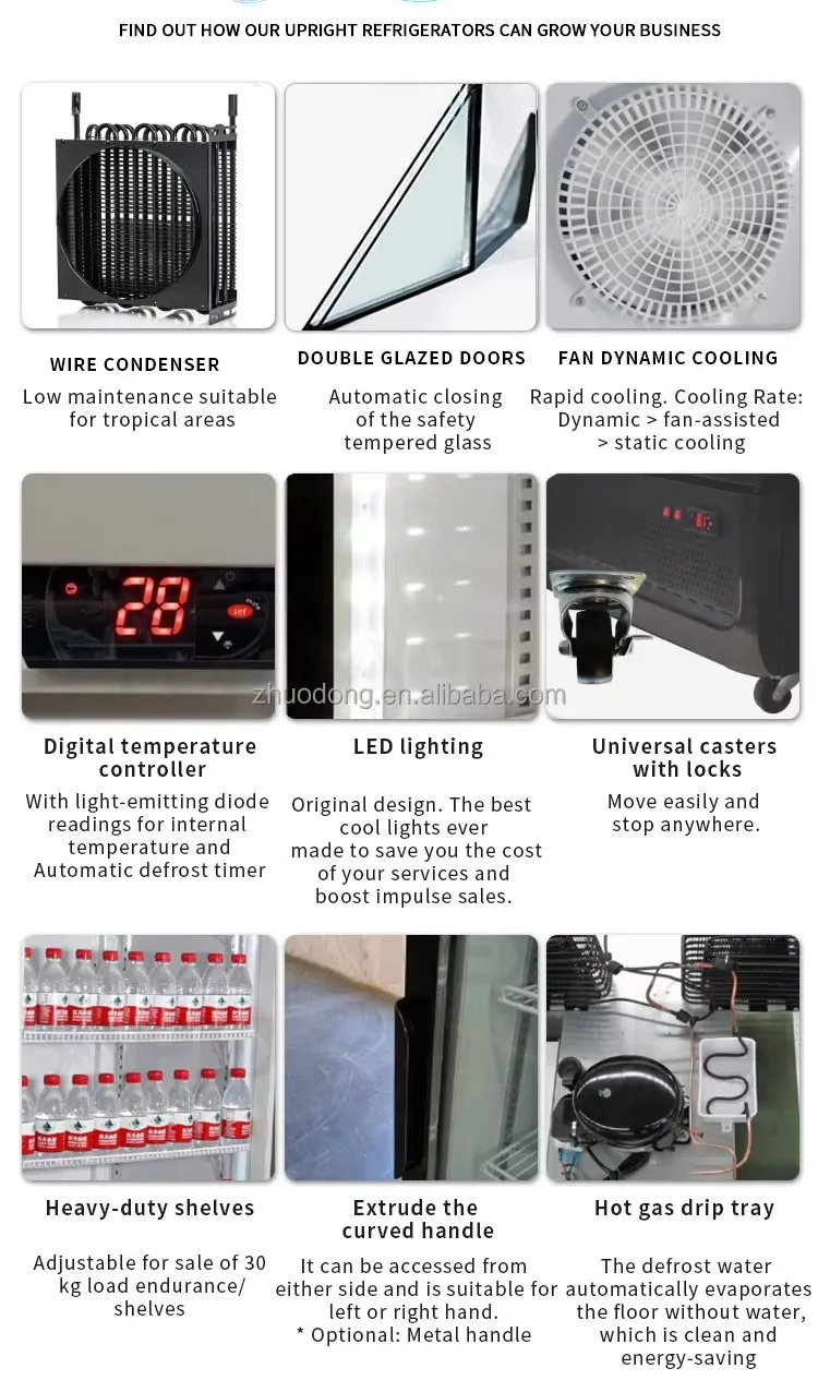 Refrigerador Comercial Vertical com Porta de Vidro Única, Resfriamento por Ventilador, Certificado CE ERP