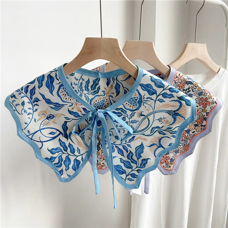 

Fashion Print Flower Scarf Shawl Shirts Blouse Sweater Detachable Collars Shawls Imitation Fake Scarves Decoration Accessories